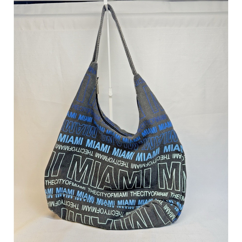 Robin Ruth Miami Hobo Bag Womens Large Gray Blue Canvas Souvenir Y2K Streetwear